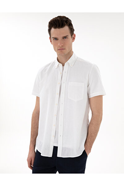 Pierre Cardin Λευκό κοντομάνικο πουκάμισο κανονικής εφαρμογής Λινό μείγματος ...