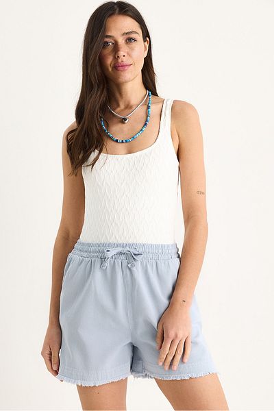 Bianco Lucci Pantaloni scurți de in pentru femei, cu buzunar elastic în talie, cu talie înaltă, cu ciucuri, YP5322 60283389
