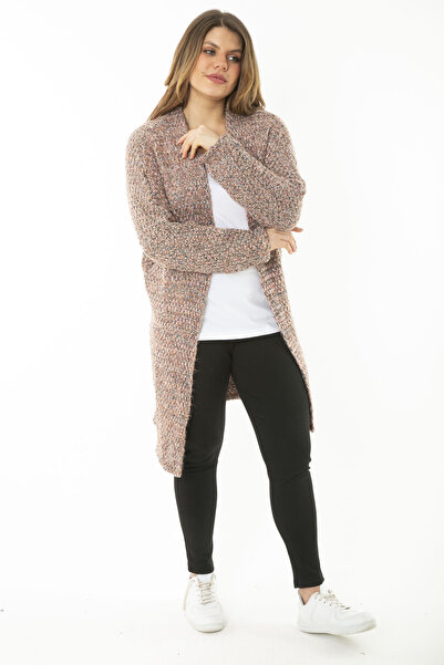 Şans Жіночий великий розмір кольоровий трикотажний товстий кардиган 65N37135