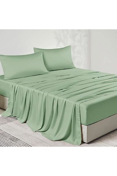 Kotonia Home Hotel Bed Sheet - 220x240 Cm, 100% Cotton, Deluxe Satin Damask, Pistachio Green