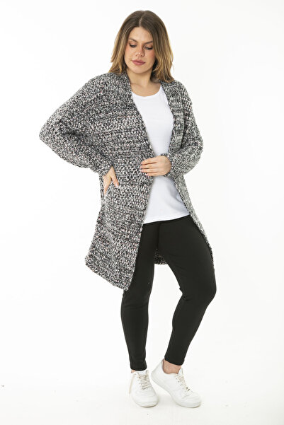 Şans Women's Large Size Colorful Thick Knitwear Cardigan 65N37176