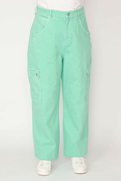 Şans Γυναικείο τζιν παντελόνι μεγάλου μεγέθους Green Cargo Pocket 65n32999