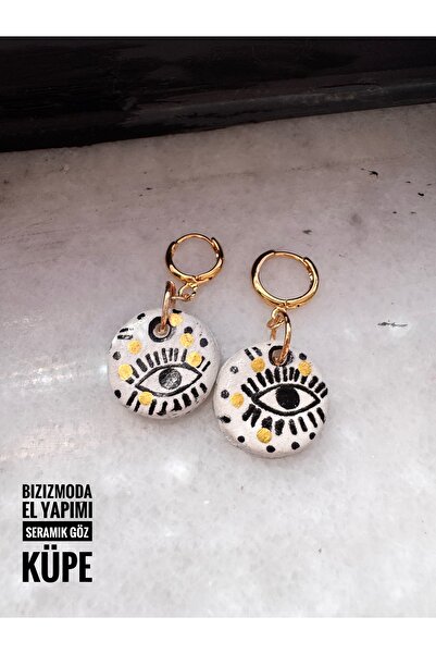 bizizmoda Ceramic Hand-Made Eye Black Pattern Earrings