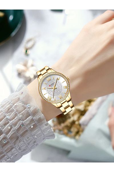 Curren 9084 Original Brand Stainless Steel Band Wrist Watch For Women With Box (Gold White)