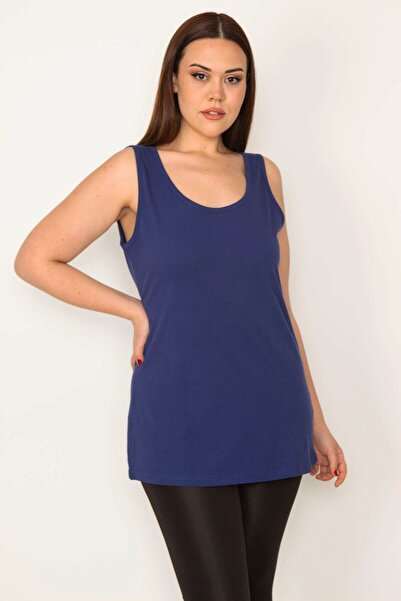 Şans Γυναικείο Saks μεγάλου μεγέθους βαμβακερό ύφασμα Crew Tank Top 65n32231