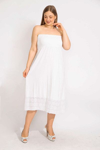 Şans Damen-Kleid mit Knochen, Brust, weitem Gimp, elastischem Saum, Spitze, detailliertem, trägerlosem Kleid 65n35680