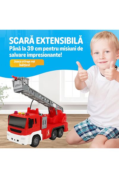 Pitikot Masina de Pompieri Interactiva Pitikot® - Furtun de Apa Real – Scara Rotativa si Extensibila