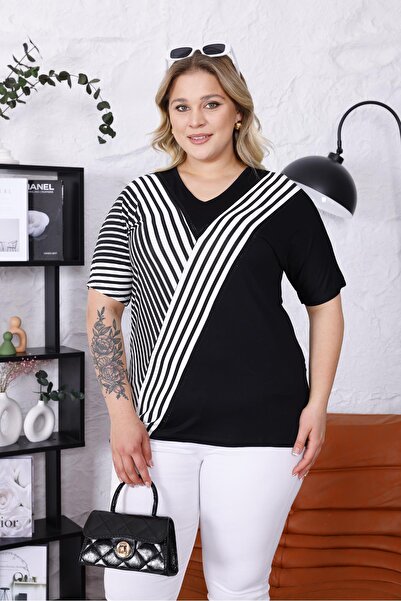 Siyezen Plus Size Striped Stone Blouse