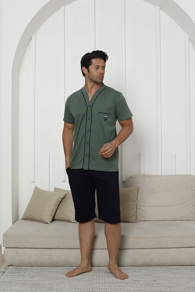 KAPİTEX Σετ ανδρικές πιτζάμες με κοντό μανίκι Capri Khaki - Δώρο για την Ημέρα του Πατέρα