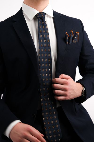 Bursa İpek Orange Patterned Silk Tie Set