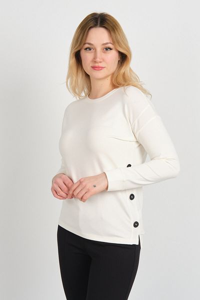 Sistas Women's Ornamental Buttoned Long Sleeve Blouse with Side Slits 24521 Ecru
