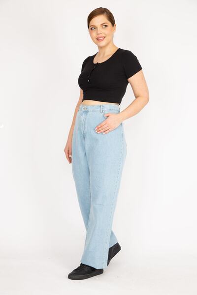 Şans Blugi de damă, albastru, mărime mare, cu 5 buzunare, fără lycra 65n36039