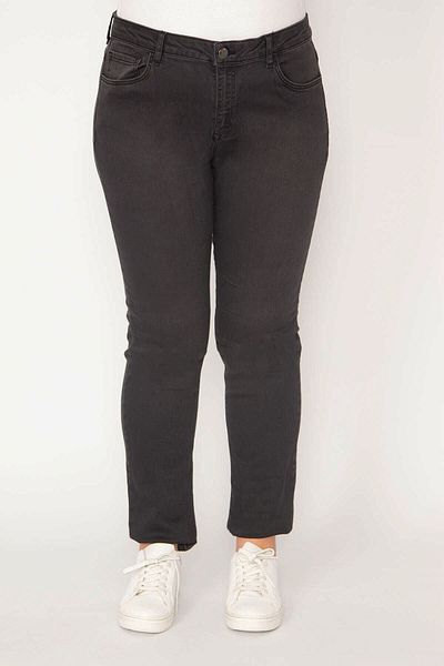 Şans Dámské velké antracitové 5 kapesní kalhoty Lycra Jean 65n33011