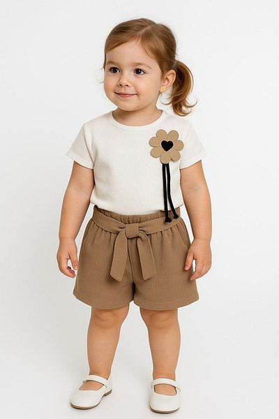 MİNYON BABY Floral Detailed Cotton Girls' Bottom and Top Set