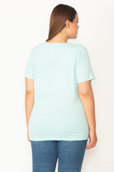 Şans Γυναικεία Πράσινη Μπλούζα Δαντέλα γιακά από Βαμβακερό Μεγάλο Μέγεθος 65n35688