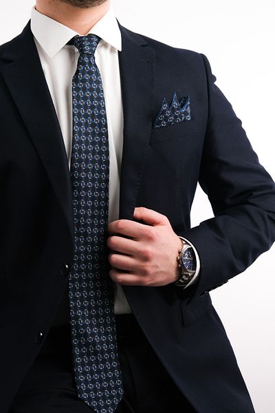 Bursa İpek Petrol Blue Patterned Silk Tie Set