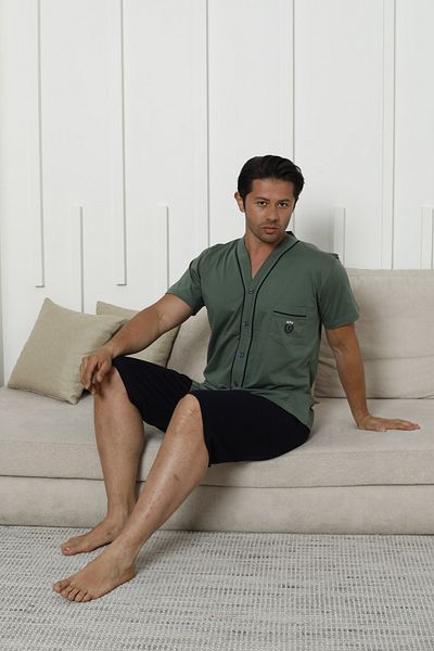 KAPİTEX Σετ ανδρικές πιτζάμες με κοντό μανίκι Capri Khaki - Δώρο για την Ημέρα του Πατέρα