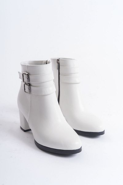 marinarosse Women's White Skin Double Buckle Short Boots