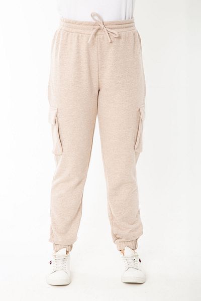 Şans Women's Large Size Mink Waist and Leg Elastic Cargo Pocket Sweatpants Bottom 65N37391
