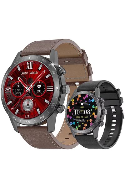 Smart Vibe Smartwatch DT™ WA7CH PLUS 1.45” Infinity AMOLED, Bluetooth Call, Leather and Silicone Strap, Black