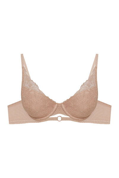 ESOTIQ Sutien push-up cu armătură, dantelă florală și inel decorativ, bandă interioară cu sclipici, sexy și elegant | Ombre