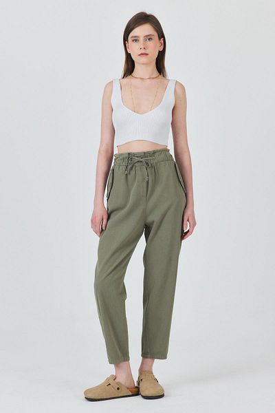 Rays Olive Green Pocket Button Detailed Elastic Waist Trousers 006