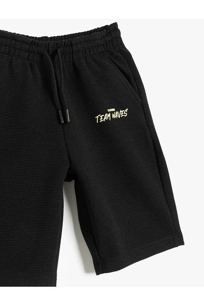 Koton Black Boy's Shorts with Tie Waist and Print Detail 5Skb40067Tk