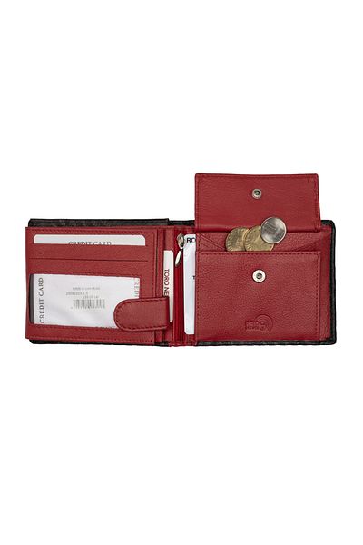 Toro Nero Men's Wallet Made Of Genuine Leather, Black-red, Musseles Eyelet, Rfid Protection