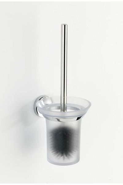 Saban Toilet Brush Set – Silver Abs Design with Transparent Holder, 36.5 cm