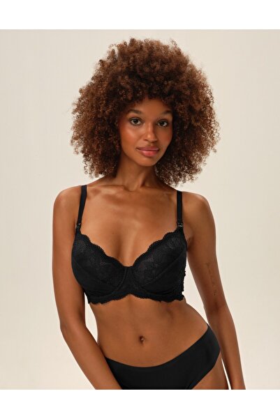 ESOTIQ Sutien de alăptare cu armatură, căptușeală din bumbac și dantelă florală, întărit pentru maternitate | Entri