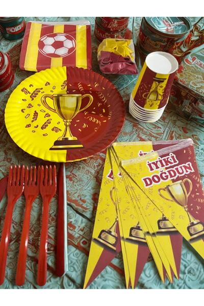 partyrüyası Yellow Red Mug Themed Birthday Set for 16 People with Streamers