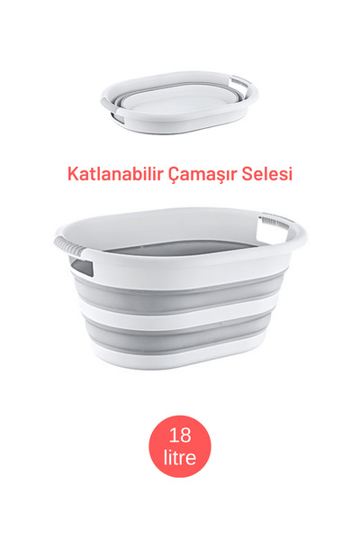 ongu home Katlanabilir Çamaşır Sepeti Çamaşır Selesi Akardiyon Sepet Beyaz 18...