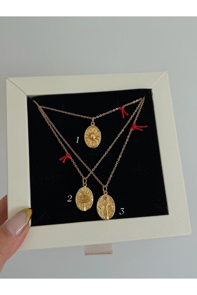 h&b design jewel Çelik Kırmızı Kurdela Detaylı Vintage Kolye