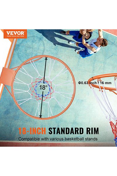 VEVOR Heavy Duty Q235 Basketball Flex Rim Goal Replacement with Net, Standard 45 cm