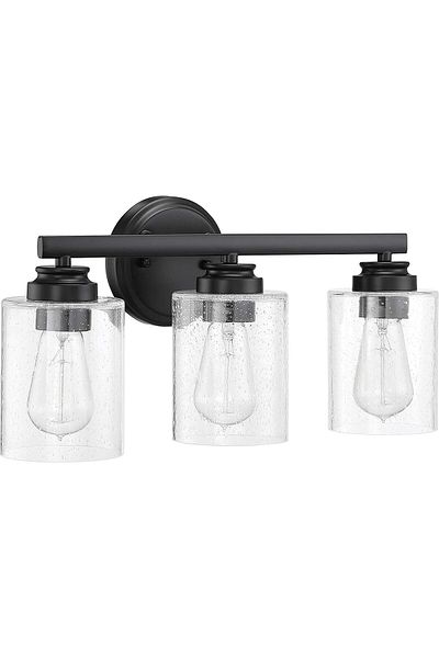 Brands For Less Craftmade 50503-FB Bolden Clear Seeded Glass Vanity Bath Lighting, 3-Light 300 Watts, Flat Black