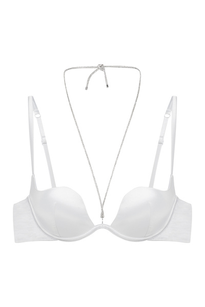 ESOTIQ Push-Up Plunge Bra Smooth Satin with Removable Front Decorative Strap Deep Decollete Sexy | Onyks