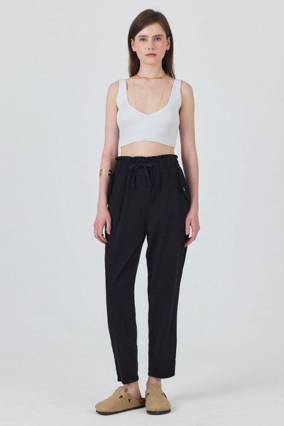 Rays Black Pocket Button Detailed Elastic Waist Trousers 006