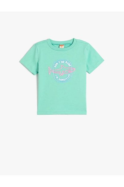 Koton Tricou verde cu gât cu imprimeu Shark pentru bebeluș băiețel 5smb10007tk
