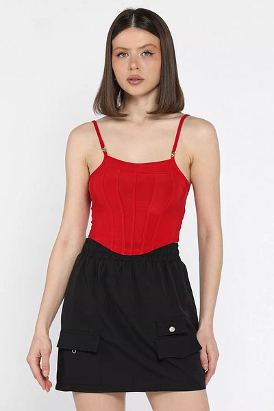 GÜLSELİ Red Women's Adjustable Strap Lycra Crop Top Blouse