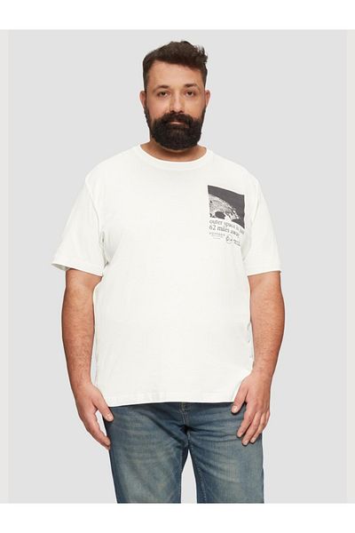s.Oliver Men's big sizes cotton t-shirt with abstract print, Regular Fit cut, White