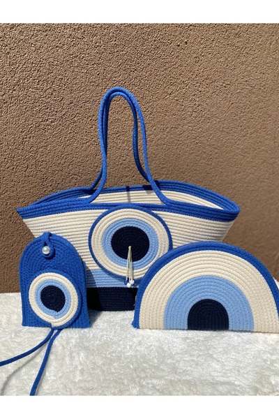 ELÇİÇEK HOME Χειροποίητη ψάθινη τσάντα, τσάντα παραλίας, τσάντα Nazsr Bead