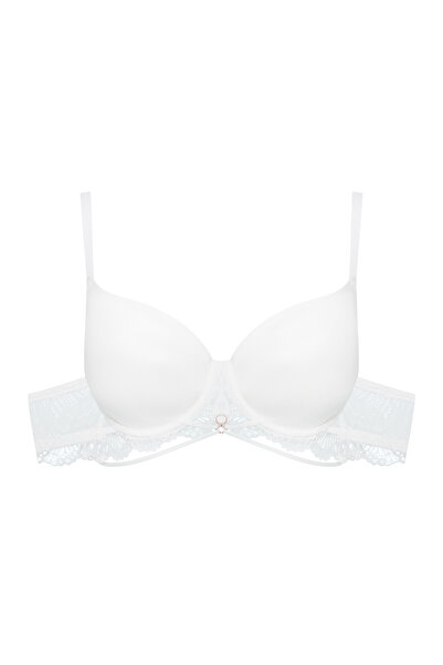 ESOTIQ Sutien cu burete ușor, stil Balconette, cupe fine și laterale din dantelă, bretele decorative, elegant | măsliniu