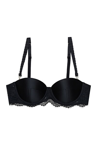 ESOTIQ Sutien Push-Up cu Armătură, Balconette, Cupe din Satin și Dantelă, Bre...