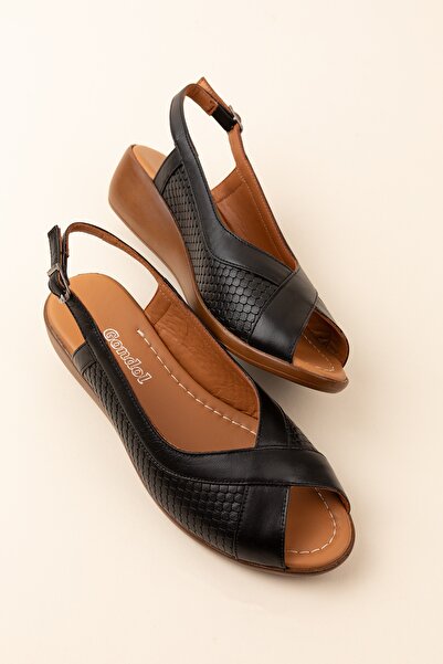 Gondol Hakiki Deri Dolgu Topuklu Rahat Anne Sandalet Mlk.5812