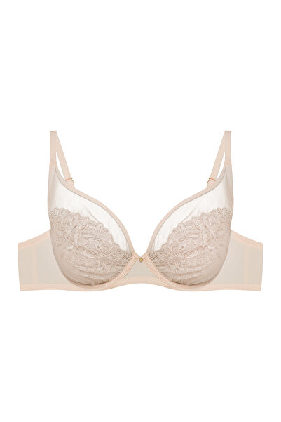 ESOTIQ Sutien moale, fără căptușeală, din plasă cu sârmă, cu broderie florală...