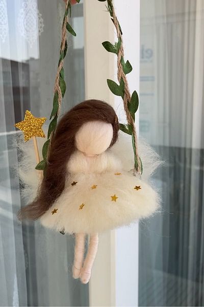 kecedenperi Rearview Mirror Ornament, Felt Fairy Girl