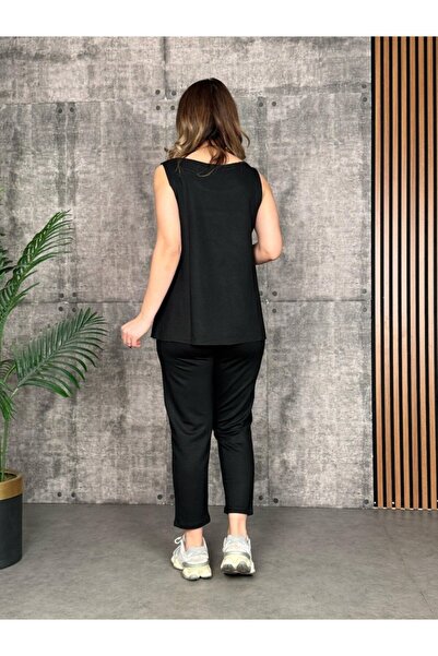 JANES Women's Strappy Round Neck Viscose Two Thread Blouse and Sweatpants Double Set