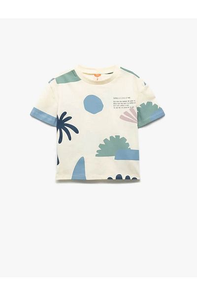 Koton Cotton Print Detailed Crew Neck Ecru Baby Boy T-Shirt 5Smb10037Tk