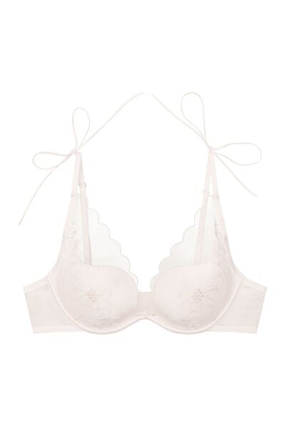 ESOTIQ Sutien push-up cu armătură, broderie florală, fundă și volane, romanti...