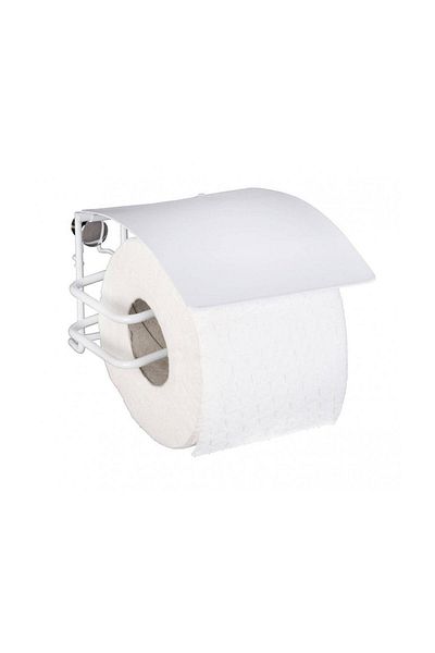 Saban Classic Plus Toilet Paper Holder – White Finish, with Lid, Wall Mount, Stainless Steel